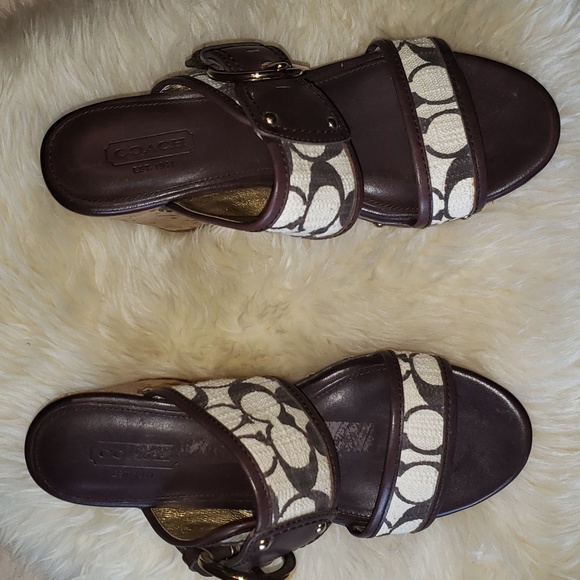 Coach Platform Wedge Open Toe Slide Sandals Brown Tan 6 - Picture 4 of 10